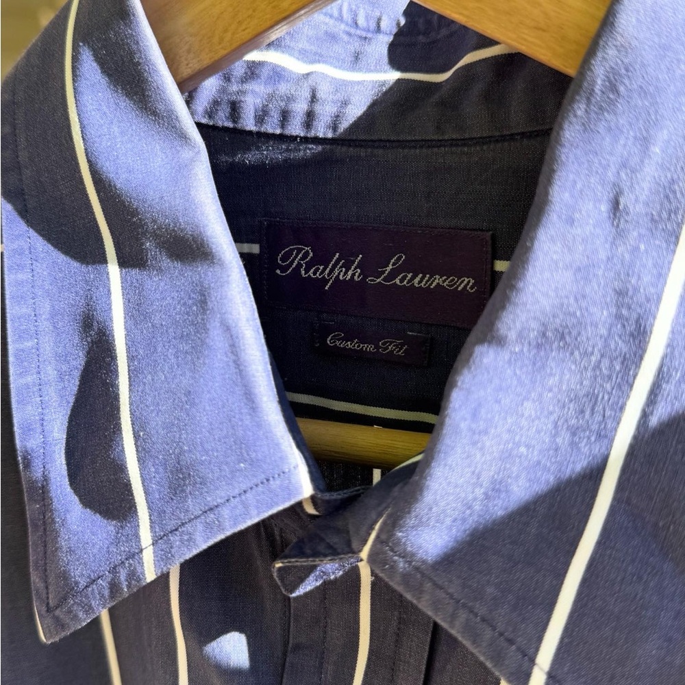 Ralph Lauren 100% Cotton Navy and White Striped Long-sleeve Dress Shirt 16.5 - Picture 6 of 7